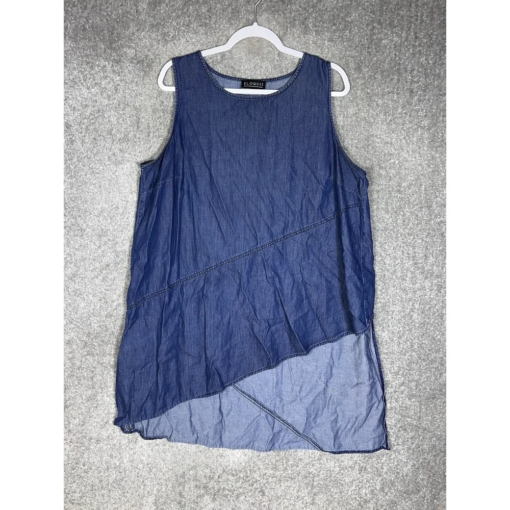 Eloquii Chambray Tunic Top Womens Size 20 Blue Sleeveless Asymmetrical Hem